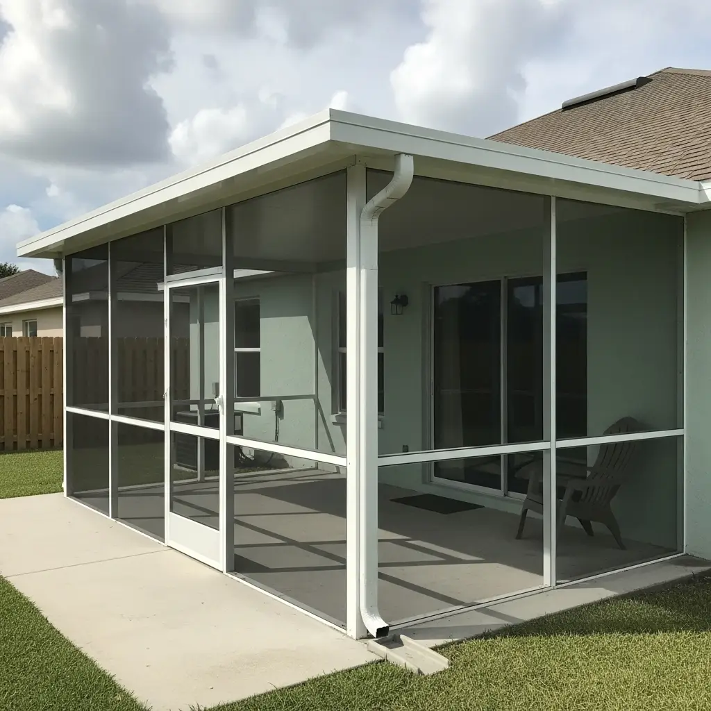 Newly constructed screened porch enclosure with aluminum framing in Port Charlotte, FL.